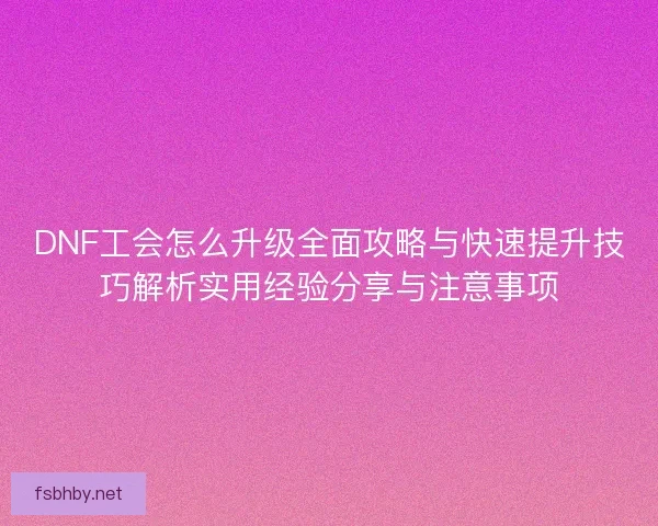 DNF工会怎么升级全面攻略与快速提升技巧解析实用经验分享与注意事项